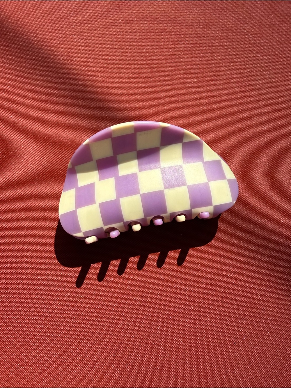 Chunks Checkerboard Purple & Cream Hair Claw Clip